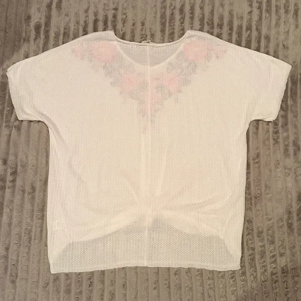 Entro White‎ Waffle Knit Floral Embroidered Tie Front Top Plus Size 1X Boho - Image 6