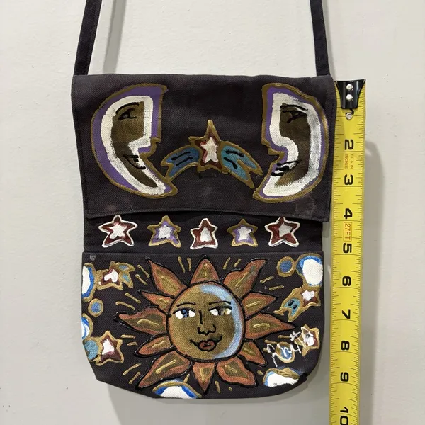 Rhetta Stelling hand painted purse celestial Sun Moon Star‎ Flap Crossbody Bag - Image 2
