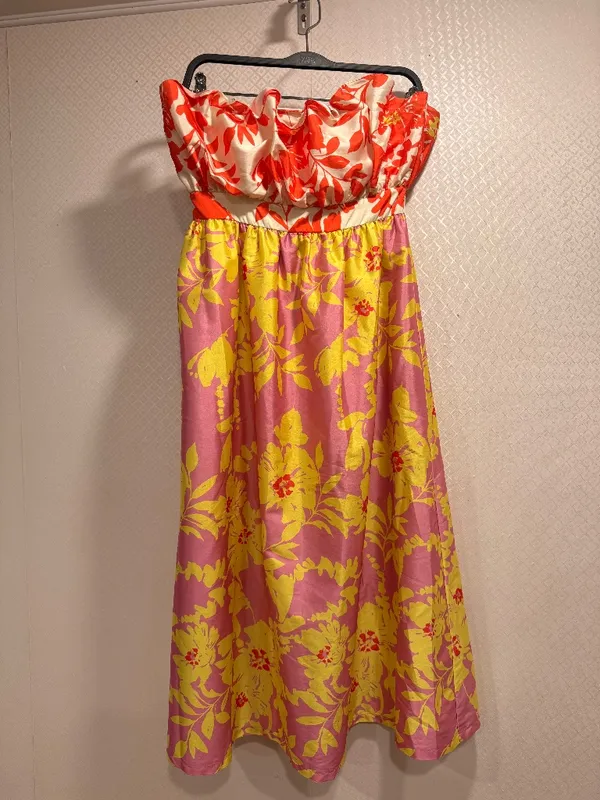 Anthropologie Vineet Bahl Multicolor Floral Strapless Gathered Midi Dress Sz XS - Image 2