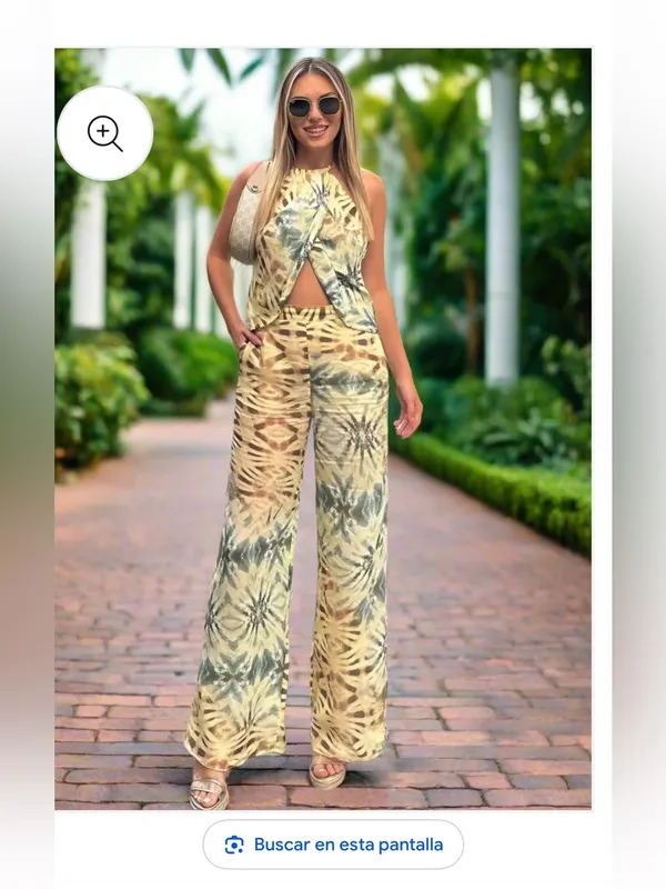 Zara Tie-Dye Wide Leg Pants Set - Green & Cream - Image 3