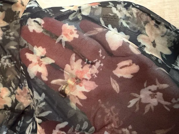 New In Black Floral Sheer Mesh Long Sleeve Top Size Medium - Image 3