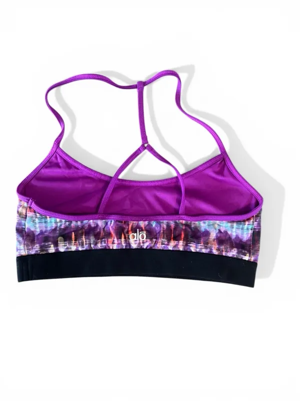 Alo Yoga racerback Spark sports bra featuring a purple abstract print - Image 11