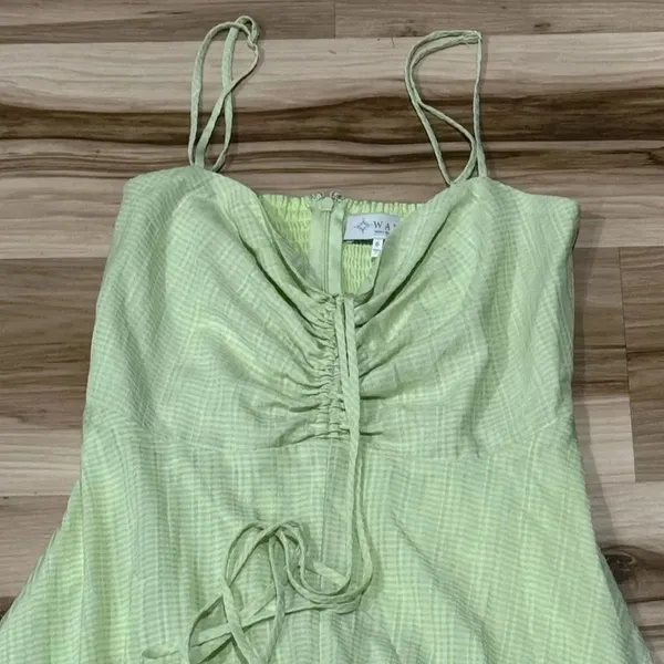 Wayf Green Gingham Plaid Midi Dress Women’s Small - Image 3