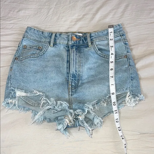 Zara Blue Jean Shorts High-Waisted Distressed Size 2 - Image 6