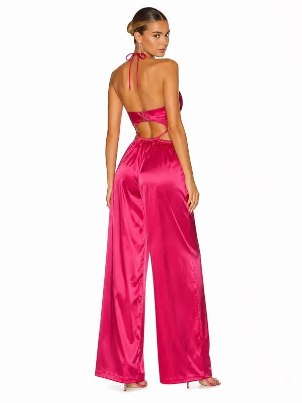 Peppermayo Causing Commotion Jumpsuit Pink Satin Cutout XS/2 - Image 2