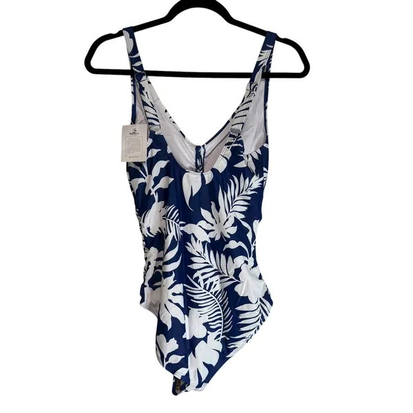 B2PRITY Navy White Tropical Floral Ruched‎ One Piece Swimsuit Women's Small - Image 8