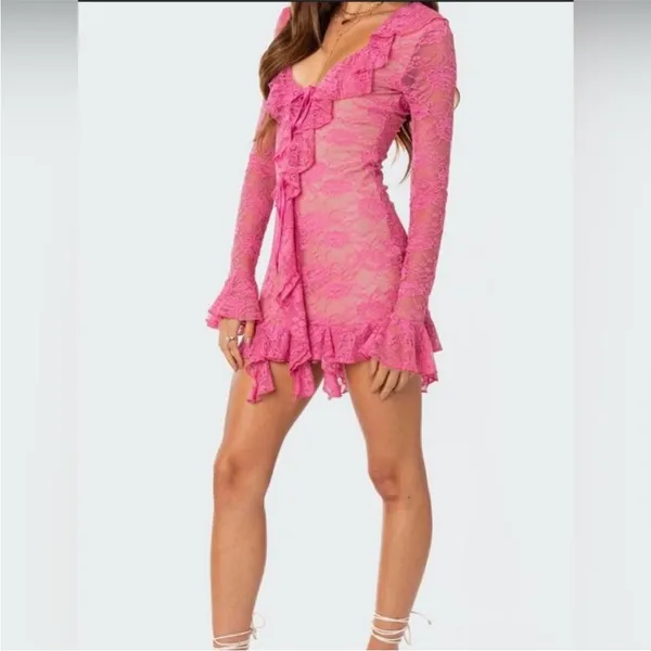 $89 NWOT Edikted Josephine Ruffle Lace Mini Dress XS - Image 4