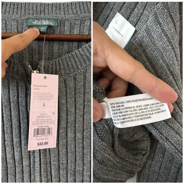 Wild Fable Rib Knit Zip Front Crop Sweater Gray Long Sleeve Women’s L NWT - Image 6