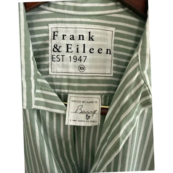 Frank & Eileen Barry Stripe Tailored Green White Button Down Shirt Cotton SZ‎ XS - Image 9