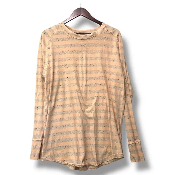 We The Free Free People Striped Long Sleeve Top M‎ Peach Speckled Grunge - Image 2