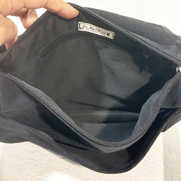 Playboy Vintage y2K Black Canvas‎ Blue Bunny Crossbody Messenger Bag - Image 4