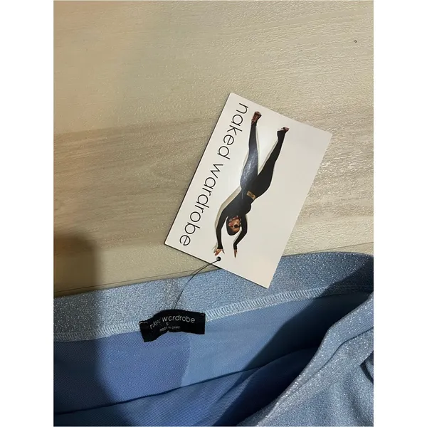 Naked Wardrobe NWT Women Small Powder Blue Glitter Two-Tone Maxi Skirt - Image 3