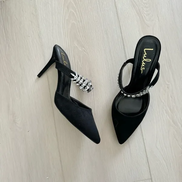 Lulus Black Tito Black Suede Rhinestone Pointed-Toe Mules - Image 4