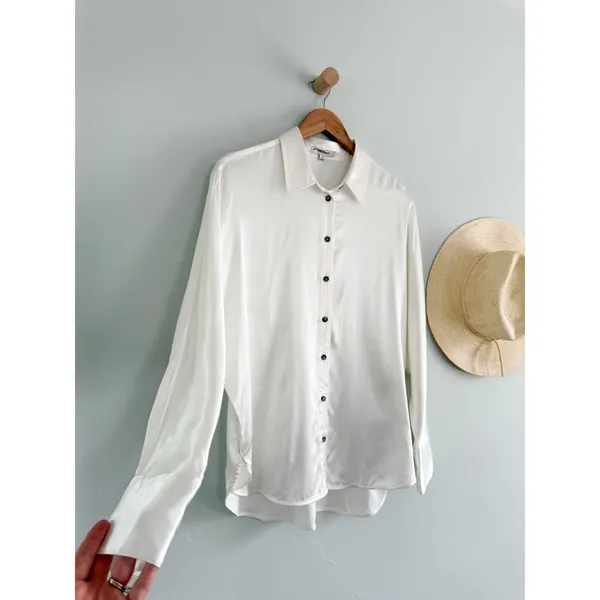 Madewell | NWOT Satin Dolman Button-Up Shirt Winter‎ White | Sz M - Image 3