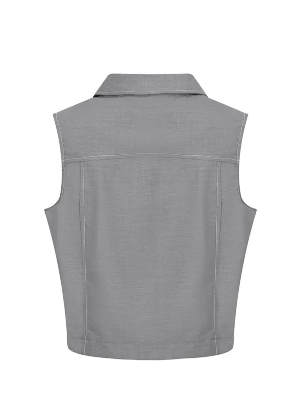 Rivir Sleeveless Button Front Crop Top – Gray Large - Image 4