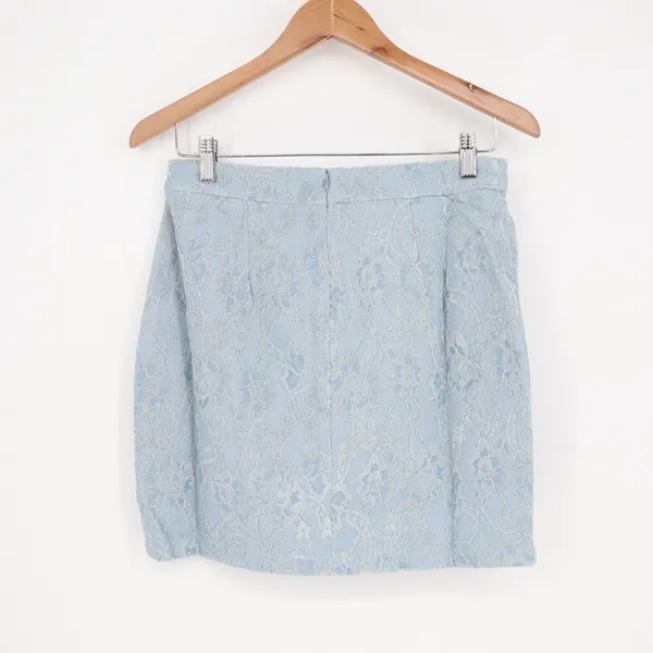 Naked Wardrobe The Statement Light Blue Floral Lace Mini Skirt Womens M - Image 7