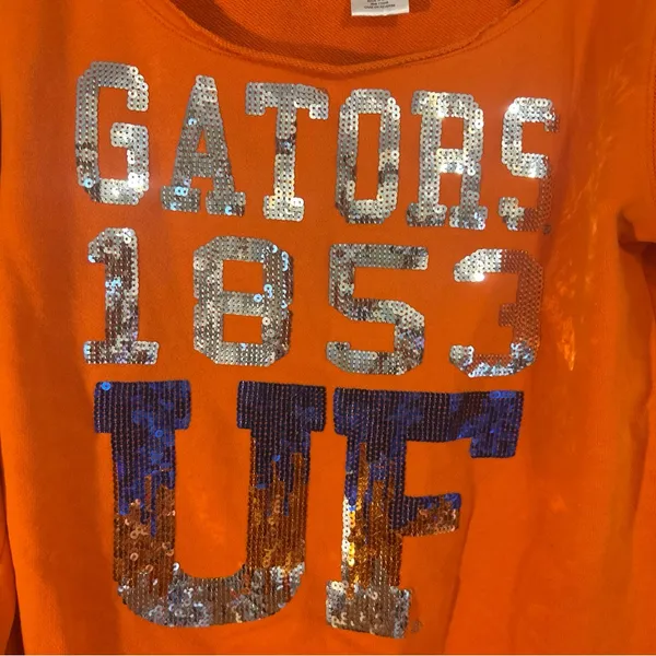 E5 College Classics Women’s Florida Gators UF Orange W/Sequins Sweatshirt Sz L - Image 3