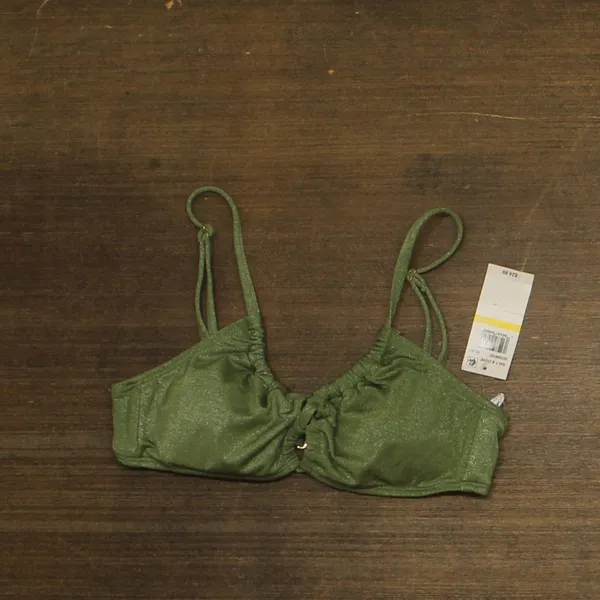 NWT Salt + Cove Womens Solid Lurex Twist-Front Swim Top SC25081GT Olive Green M - Image 4