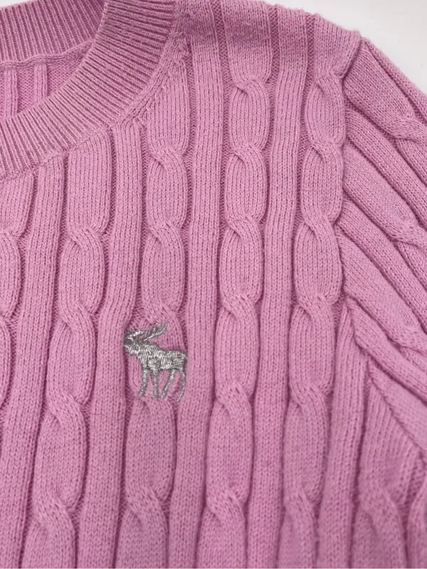 Vtg Y2k 2000s Abercrombie & Fitch Pink Cable Knit Crewneck Sweater Womens Sz Med - Image 4