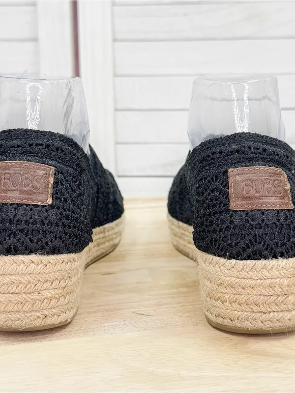 Bobs by Skechers Crochet Lace Wedge Espadrille Platform Slip On Shoes Black 7.5 - Image 6