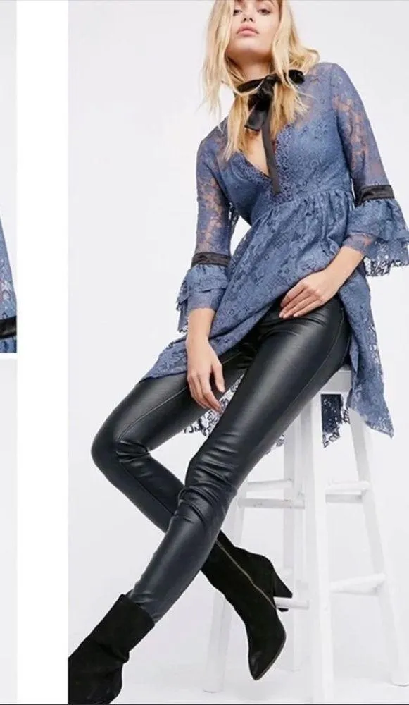 NWT Free People Gilded Lace Victorian Dusty Blue Bow Tunic Mini Dress Small - Image 11