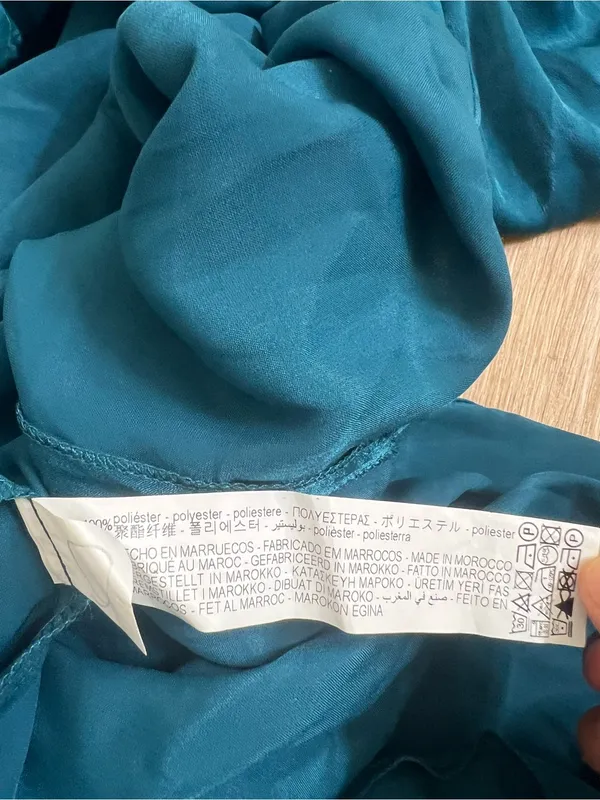 Zaraw Teal Satin-Feel Wrap Midi Dress with Leg Slit - Image 8