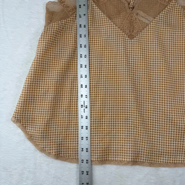 The Impeccable Pig Tan Gingham Lace‎ Trim Cami Top JT1235 Small - Image 5