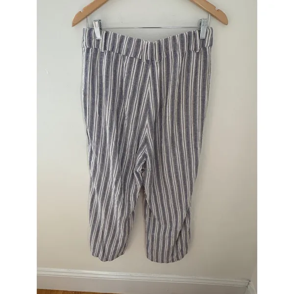 Abercrombie & Fitch Blue White Striped Linen Blend Wide Leg Pants Medium Regular - Image 3