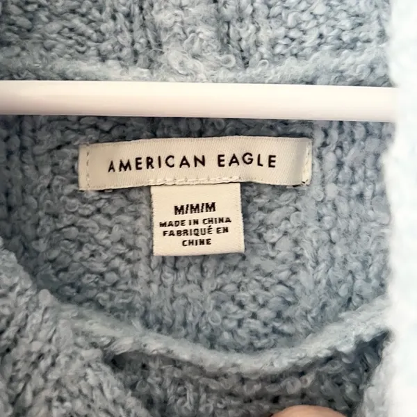 American Eagle Oversized Slouchy Ribbed Knit Soft Cowl Neck Light Blue Sweater - Image 6