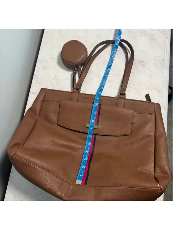 Women's Tommy Hilfiger Brown Tote Bag Large Red White Blue Logo Shopper Purse - Image 12