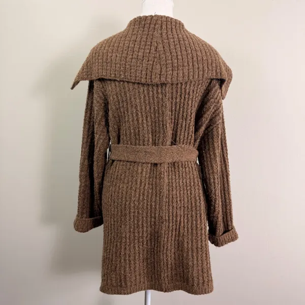 Free People Taffy Brown Waffle Knit Belted Cardigan Sweater Wool Alpaca Medium - Image 5