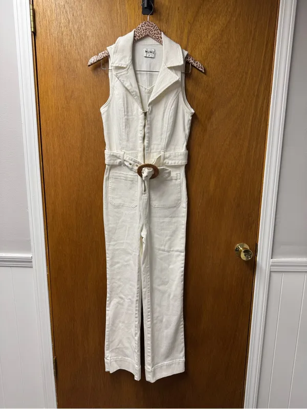 Show Me Your Mumu Jacksonville Cropped Jumpsuit Denim Pearly White Medium - Image 15