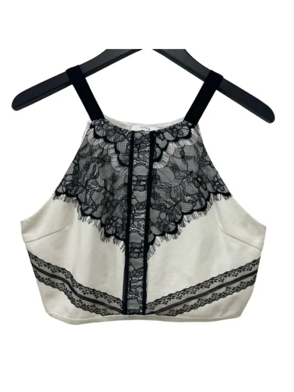 Lush Clothing Lace Halter Crop Top Women’s Size L White Black - Image 6