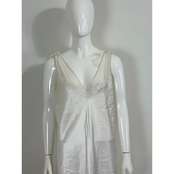 Oscar de la Renta Pink Label Women XL Satin Nightgown Long Robe Set Ivory Bridal - Image 6