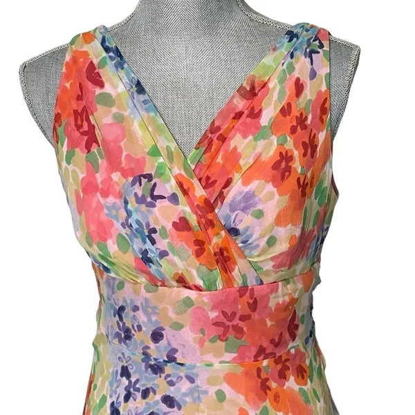 Talbots Silk Floral Sleeveless Midi Dress Pink Multicolor y2k Size 10 - Image 6