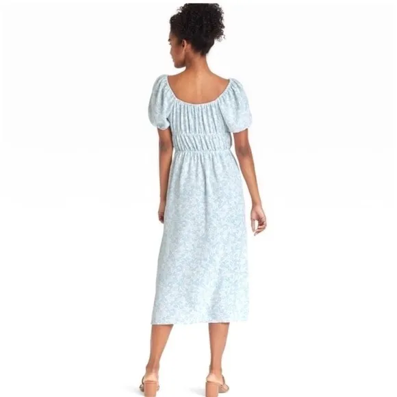 Who What Wear Milkmaid Dress Women XXL Blue Floral Boho Romantic Coastal Prairie - Image 3