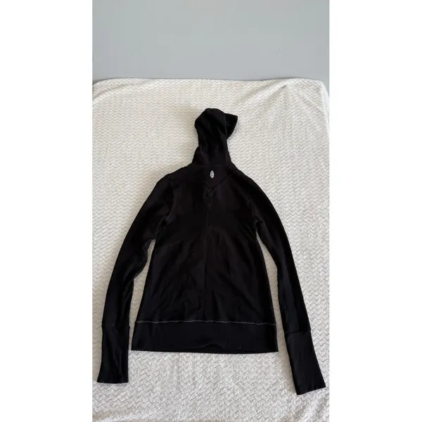 FP Movement Free People Black Quarter Zip Mesh Panel Hoodie Sweatshirt Small - Image 3