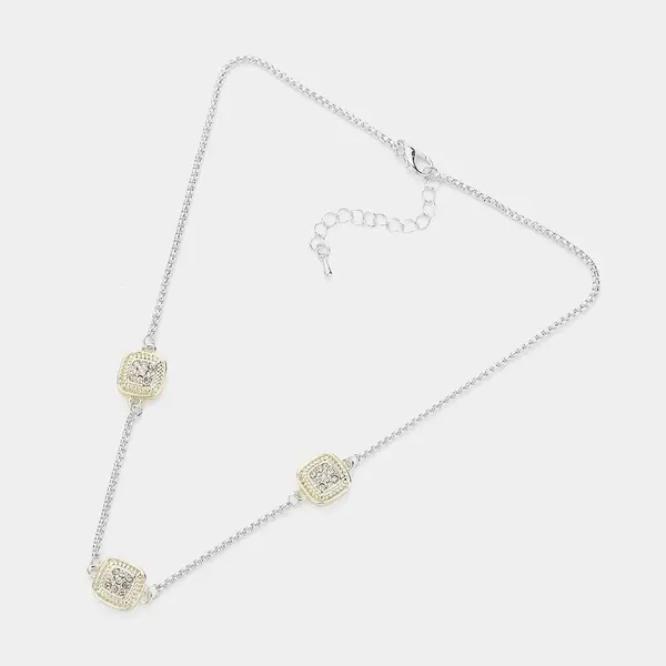 NWT MX Signature Gold Plated choker with square decor CZ pendants - Image 2