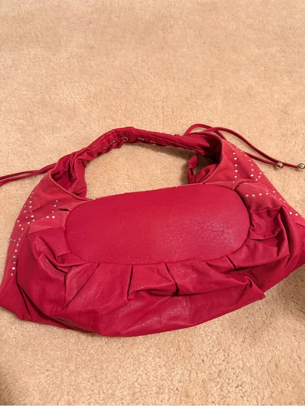Y2K Pink Braided Handle Sequin Studded Hobo Red - Image 2