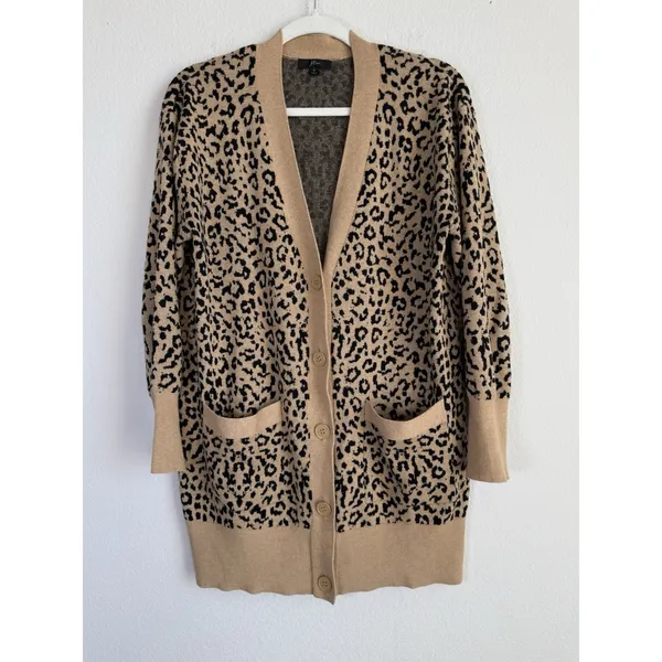 J.Crew Leopard V Neck Merino Wool‎ Blend Cardigan Sweater Womens Size S Preppy - Image 3