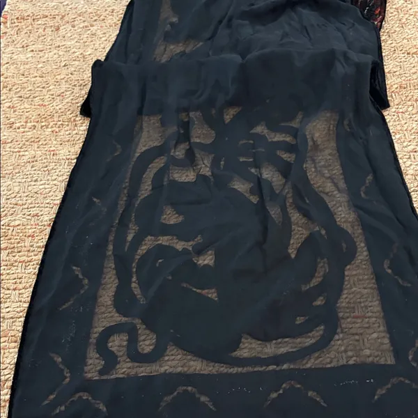 Velvet Burnout Abstract Floral Scarf in Black and Red - Image 8