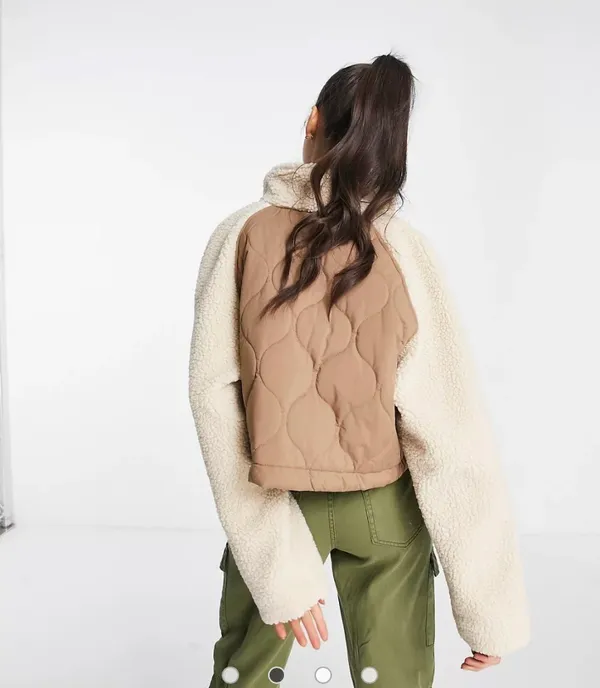 ASOS cropped fleece jacket in camel - Image 3