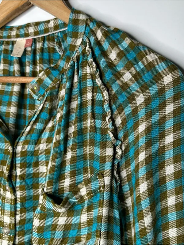 Pilcro Anthropologie Camisa Breezy Ruffle Button Down Shirt Size Large - Image 6