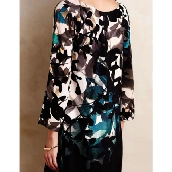 Maeve Anthropologie Shift Dress Womens sz M Shaded Garden long sleeve‎ black - Image 2