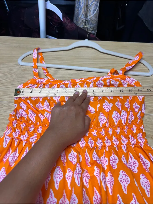 J.Crew Orange Pink Printed Smocked Cami Top Size 8 - Image 11