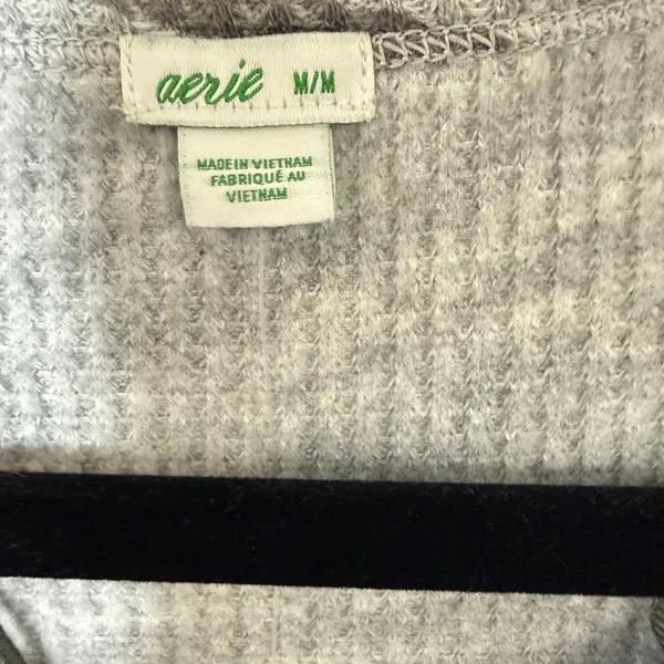 Aerie‎ Zebra Print Henley Long Sleeve Top Womens M Gray White Waffle Knit - Image 3