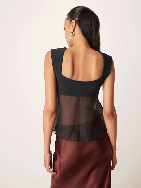 Abercrombie & Fitch Sheer Babydoll Cami Top Black Size XS - Image 4