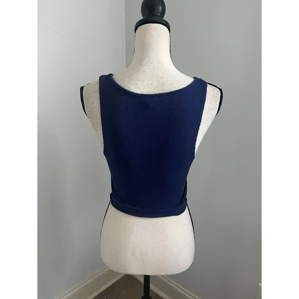 Forever 21 Y2K Ribbed Knit Crop Top Small Lettuce Hem Navy Blue Soft Girl Indie Festival - Image 4