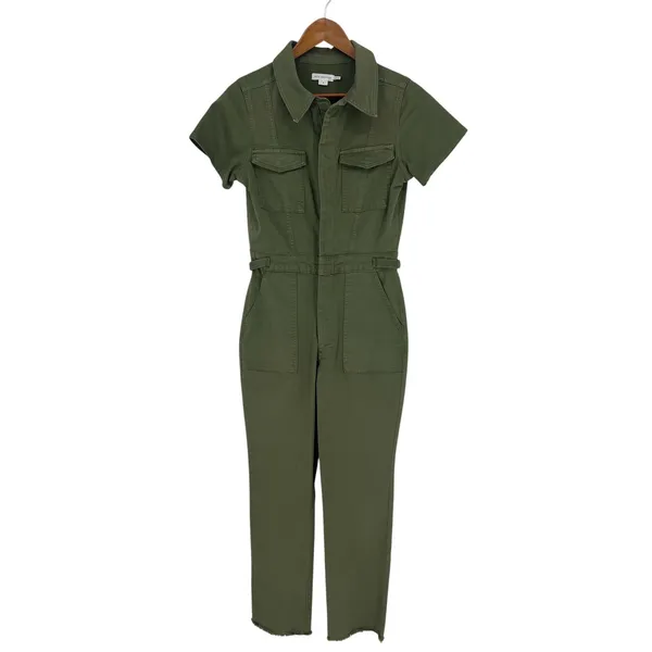 Good American Fit For Success Denim Jumpsuit Olive Utility Straight Leg Size S - Image 2