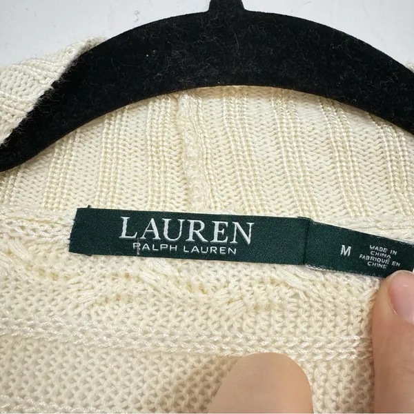 Lauren Ralph Lauren Cream Cable Knit Cardigan Sweater Womens M Duster Preppy - Image 6